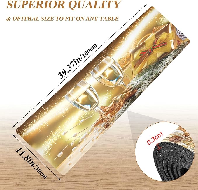 New Year Christmas Champagne Celebration Trivet Table Runner 40 Inches Long Trivet for Hot Pots and Pans/Hot Dishes,Table Protector Heat Up to 230F, Decorative Hot Plates Mat for Kitchen Countertop