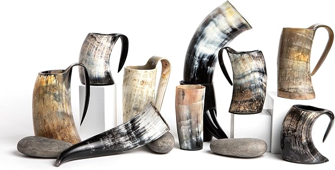 AleHorn Viking Drinking Horn with Stand – Handcrafted Natural Ox Horn Mead & Ale – Medieval Norse Display Cup for Home Bar Decor & Holiday Gifts for Men