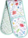 Maison d' Hermine Double Oven Mitts 100% Cotton 7"x35" Double Oven Mitt Heat Resistant BBQ Cooking Gloves with Loop Baking Grilling Gifts for Mothers Day Spring Summer (Just Floral)