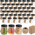 Nitial 50 Pack 5 oz Plastic Jars with Lids Bulk Yogurt Containers with Lids Gift Jars with DIY Craft Twine and Labels Gifts for Birthday Wedding Halloween Christmas Party Favor(Black,Aluminum Lid)