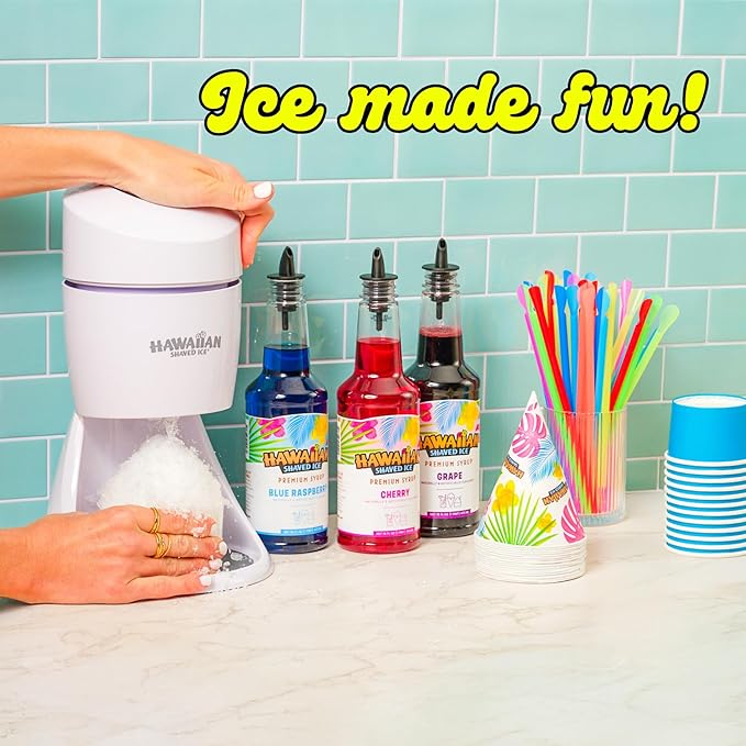 Hawaiian Shaved Ice S900A Snow Cone and Shaved Ice Machine with 2 Reusable Plastic Ice Mold Cups, Non-slip Mat, Instruction Manual, 1-year Manufacturer’s Warranty, 120V, White | Ice Shaver & Snow Cone Machine, Snowcone and Slushie Maker, 2 Reusable Cup...