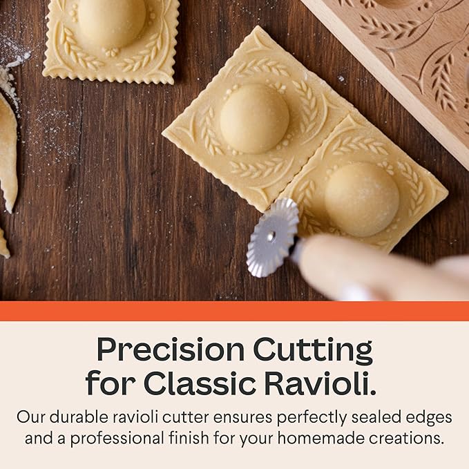 Cooking Gift Set Co. Artisanal Ravioli Maker Press, Wooden Ravioli Mold & Pasta Maker, Ravioli Press, Pasta Cutter Wheel, Ravioli Maker Tool, Guide Pasta Making Tools Set for Homemade Pasta (3 Piece)