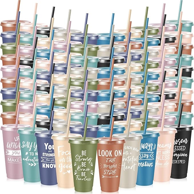 Uiifan 100 Pcs Inspirational Cups Bulk Appreciation Gifts for Employee Coworker Staff Team Thank You Gifts, Office Prizes for Adults Work Party Favors, Associates, Giveaways (Morandi Color)
