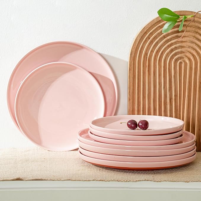 6 Piece Ceramic Plates and Bowls Sets for 2, Elegant Pink | Stoneware Dinnerware Set, Dishwasher & Microwave Safe, Handcrafted, Perfect for Family and Gatherings