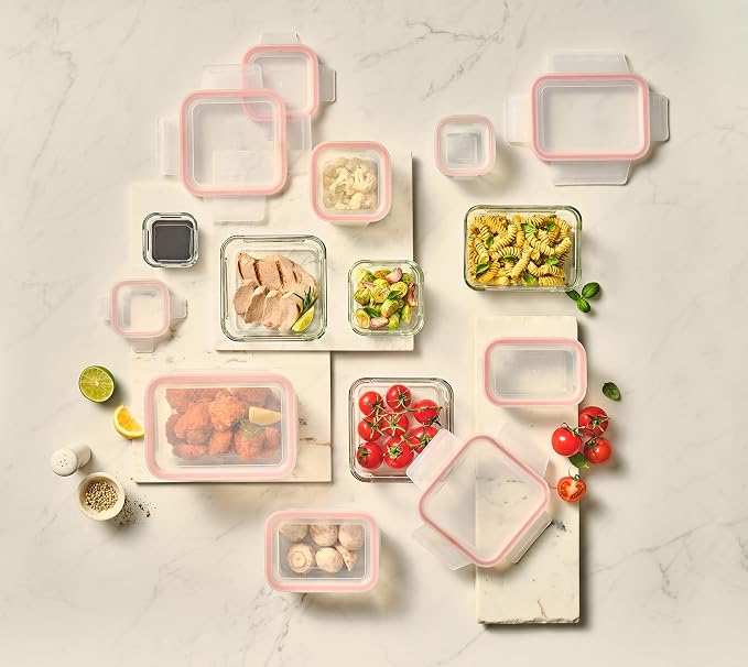 GLASSLOCK Smart 20-Piece Glass Food Storage Set - 100% Airtight & Leakproof, BPA Free lids, Freezer to Oven Safe, Meal Prep