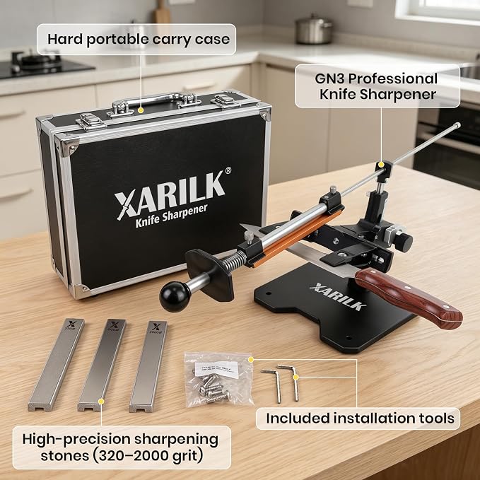 GEN3 Guided Knife Sharpening System, Aluminium| Professional Knife Sharpener, Knife Sharpening Kit W/Hard Carrying Case & 3 Al Plates Diamond (320#, 800#, 2000#) for Hunting & Kitchen Knives