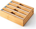 Copco In Drawer or Mounted 4 Compartment Organizer for Plastic, Foil, Wax and Parchment Paper featuring Easy Slide Tabs for Perfect Cut, With 21 Customizable Labels, Bamboo, 13.3 x 11 x 3 Inch