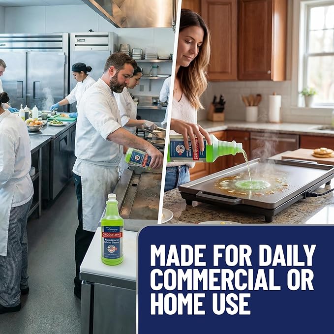 Griddle-Whiz Grill & Griddle Cleaner | Removes Grease, Food Residue, Burnt On Organics | Non-Toxic High Heat Flat Top Grill Cleaner & Food Contact Surface | Non-Caustic Formula by FryOilSaver (32oz)