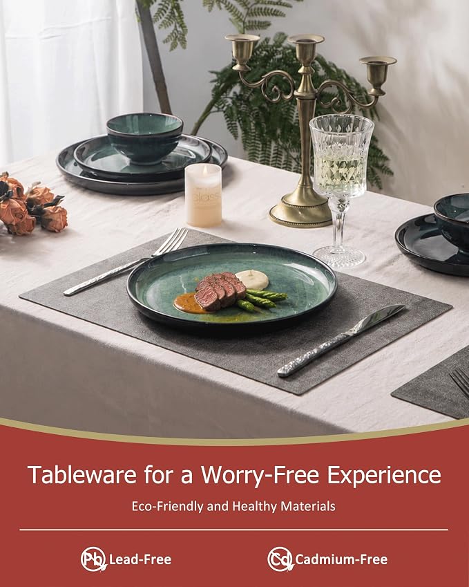 Ceramic tableware set, suitable for 4-piece and 12 piece hand-painted glazed dish and bowl sets, scratch resistant tableware sets, ovens, microwaves, and dishwashers, safe and green
