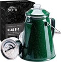 COLETTI Classic Percolator Coffee Pot — The Most Nostalgic Camping Coffee Pot, Now Modernized [Green Enamel, 12 Cup]