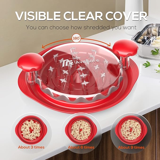 AveFare Chicken Shredder - 10.8Inch Large Chicken Shredder Tool Twist with Brush, Visible Meat Shredder, Ergonomic Handle, Strong Anti-Slip, BPA Free Dishwasher Safe, Suitable for Pork Beef Chicken