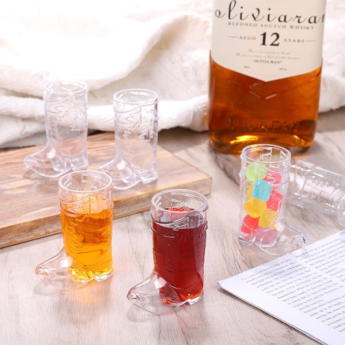 Aodaer 36 Pieces 1 OZ Clear Cowboy Boot Shot Glasses Mini Plastic Boot Shot Cups Western Cowboy Glasses Reusable Beer Mugs for Cowgirl Party Decorations Birthday Bachelorette Party Favors
