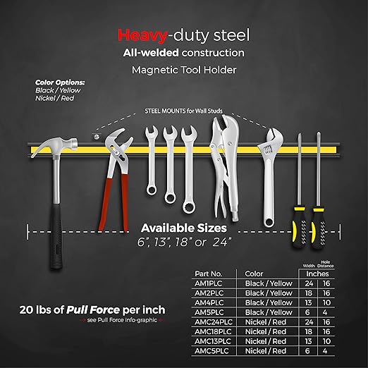 Master Magnetics 24" Magnetic Bar Tool Organizer - Easy to Install Magnet Storage Holder for House, Garage, Shed, or Job Site - Black Powder Coat