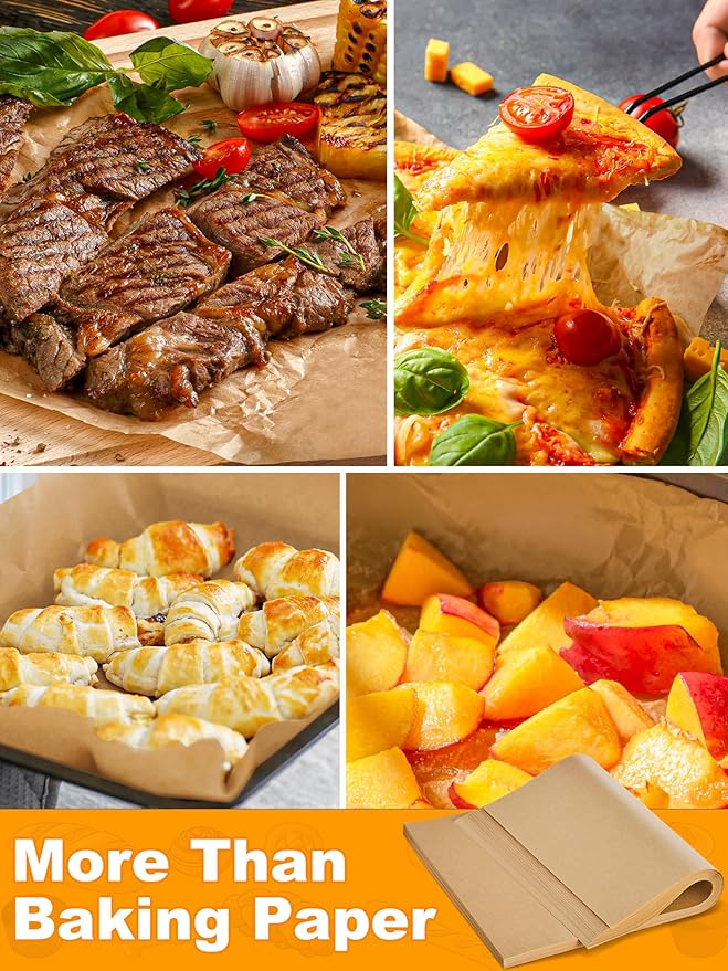 SMARTAKE 200 Pcs Parchment Paper Baking Sheets, 8x12 Inches Non-Stick Precut Baking Parchment, for Baking Grilling Steaming Bread Cup Cake Cookie and More (Unbleached)