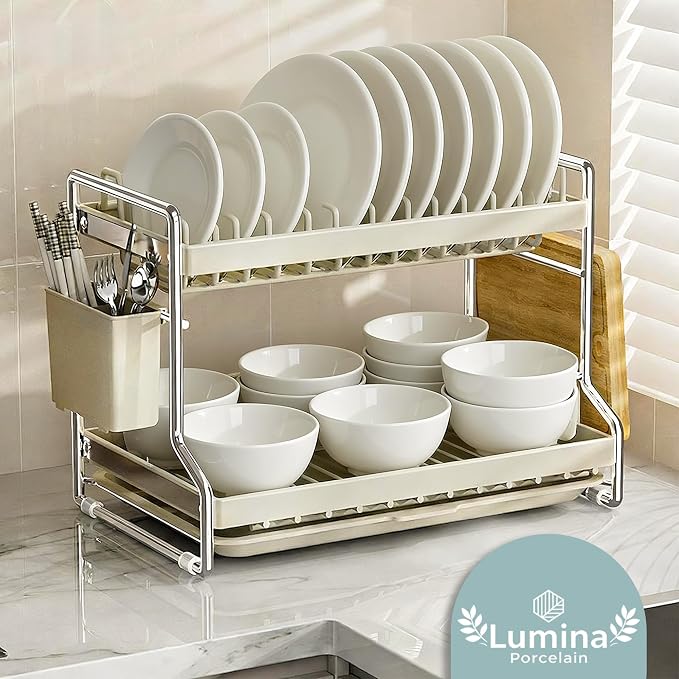 Lumina Porcelain| 18-Piece Fine Porcelain Dinnerware Set, Service for 6 - Professional White Plates & Bowls, Microwave/Oven Safe, Heavy Duty Kitchen Essentials