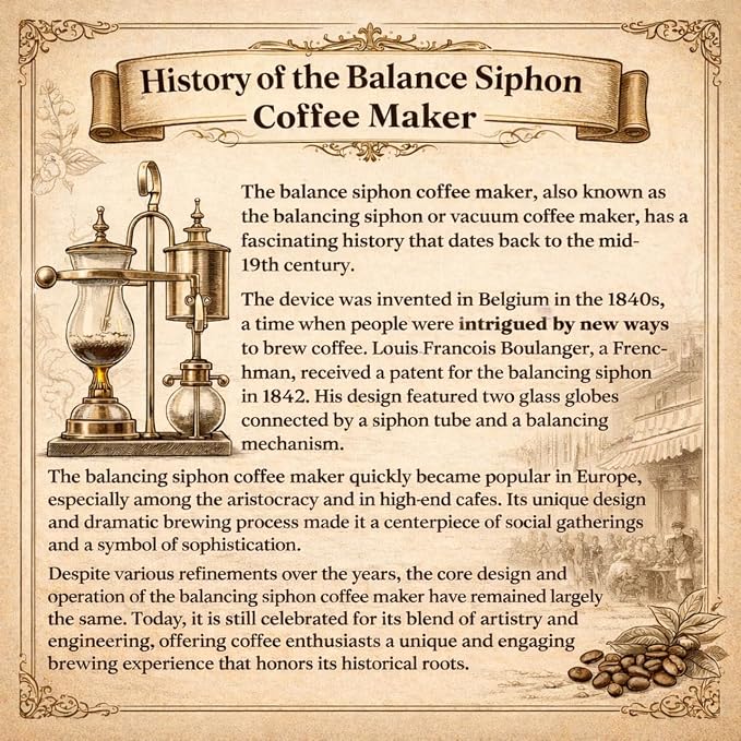 Nispira Belgian Balance Syphon Vacuum Coffee Maker, 500 ml Vintage Gravity Brewing System, Silver Finish, Manual Tabletop Coffee Brewer