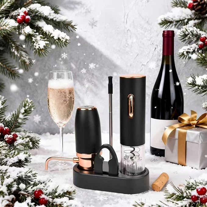 Sip and Shimmer Modern Wine Gift Set, includes Wine Aerator, Wine Opener, Foil Cutter, and a Stand; Great as a Christmas Gift for a wine lover