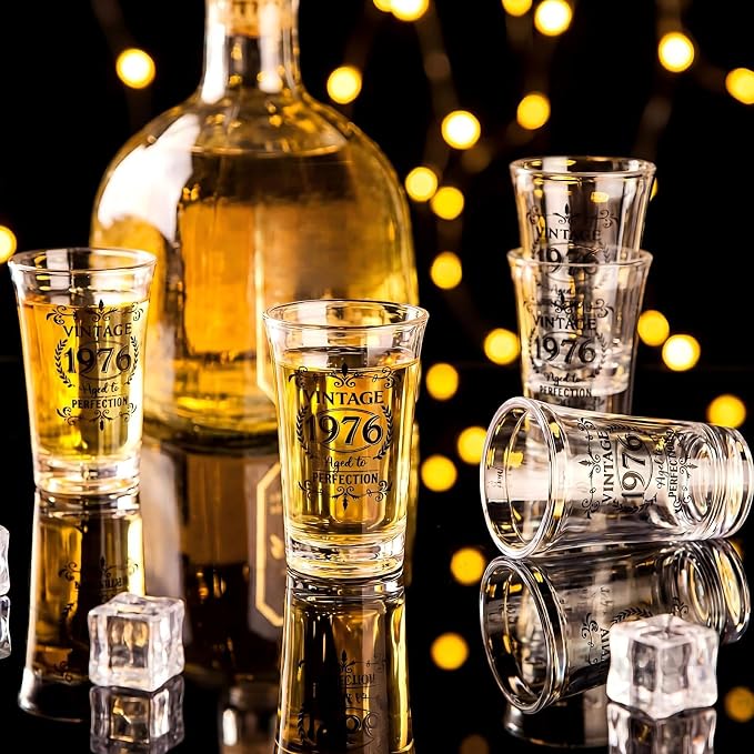LemonRoad 50 Set 50th Birthday Party Favor for Guest Bulk, 1.4 oz Plastic Shot Glasses Cup, Cheers to 40/50/60/70/80 Years Beer Bottle Opener Keychain Thank You Card Gift Bag for Souvenir Party Gift