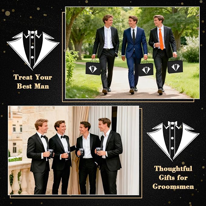 60PcsGroomsmen Proposal Gift of 6 Sets with 12OZ Wine Tumbler PU Leather Toiletry Bag Photo Frame Bottle Opener Pens with Exquisite Package for Wedding Groomsman Best Man Gift