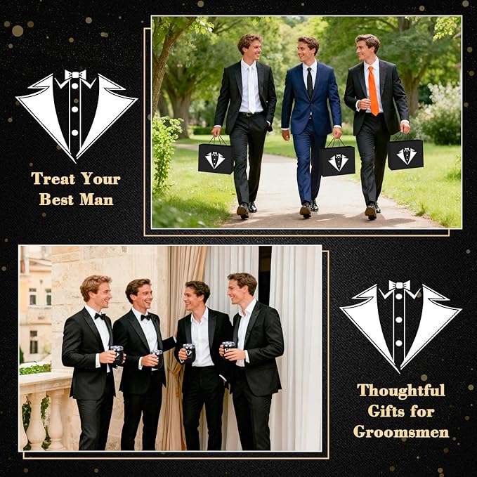 50PcsGroomsmen Proposal Gift of 5 Sets with 12OZ Wine Tumbler PU Leather Toiletry Bag Photo Frame Bottle Opener Pens with Exquisite Package for Wedding Groomsman Best Man Gift (5 set)