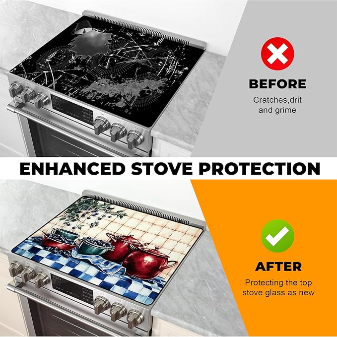 Heat-Resistant Glass Stove Top Cover with Anti-Slip Rubber Coating – Electric Stove Protector, Scratch-Resistant, Expands Counter Space, Stylish Kitchen Decor (Bilberry)