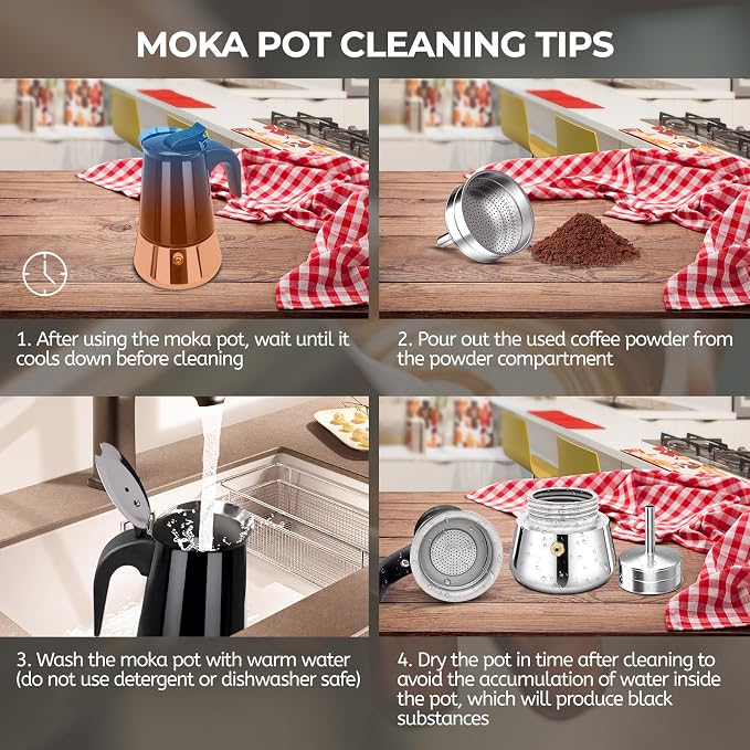 6 Cup 300ml Moka Pot Stainless Steel Espresso Coffee Maker Stovetop Coffeemaker Italian Classic Style Brewing Greca Cafe Mocha Machine for Cafeteras Lover Camping Travel and Home Use 10oz