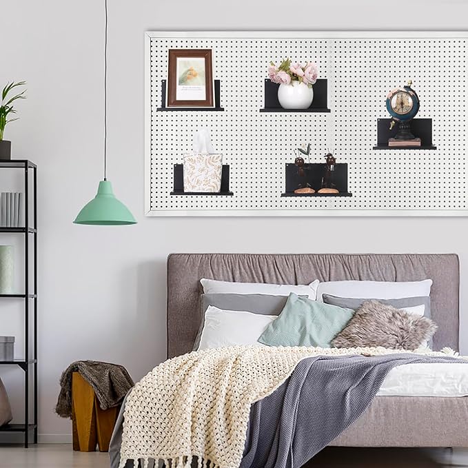 Kokone Magnetic Pegboard Shelves 6 Pack Small Pegboard Shelf for Garage Sturdy Steel Pegboard Accessories for Storing or Displaying Versatile Peg Board Shelf for Workbench,Craft Room,Home,Black