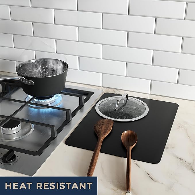 GASARÉ, Extra Large, Thick, Silicone Mat for Kitchen Counter, Heat Resistant Mat, Countertop Protector, Non-Slip, Easy to Clean, Cuttable, 16 x 12 Inches, Black