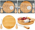 Maxcheck 2 Sets Baby Shower Bridal Game Prizes for Winners Round Cheese Board Set Wood Mini Charcuterie Board with Knives and Forks Thank You Card with Gift Box for Guests Wedding (Bamboo)