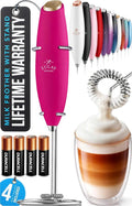 Zulay Kitchen Powerful Milk Frother Wand With 4 AA Duracell Batteries - Ultra Fast Handheld Drink Mixer - Electric Whisk Foam Maker for Coffee, Lattes, Cappuccino, Matcha & Creamer - Hot Pink Gold