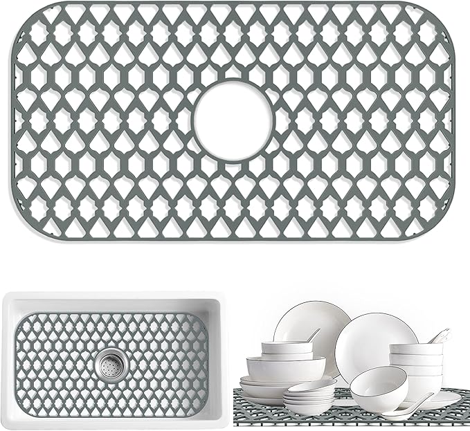 SAMSIER Silicone Sink Protectors Mats (13x11 & 14x12 & 16x12 & 18x16 & 19x14 & 21x16 & 22x13 & 25x16 & 26x14 & 28x14 & 30x16) for Bottom of Kitchen Sink (26”x14”, Center Drain)
