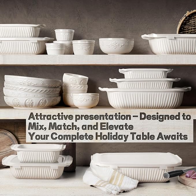 Artena Baking Dish 5.1 Quarts, Casserole Dishes For Oven, Baking Pan With Handles, Lasagna Pan Deep, Large Casserole Dish, Rectangular Ceramic Bakeware (White)