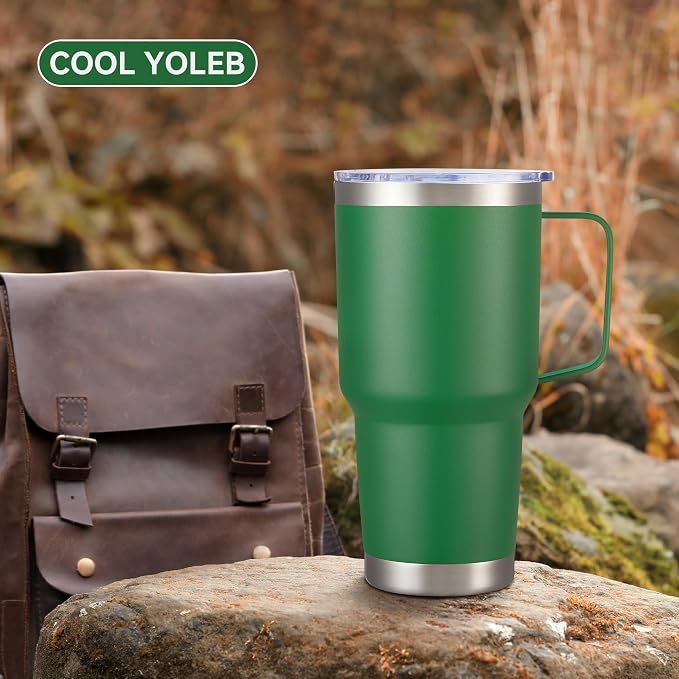 30 oz Tumbler with Handle and Lid, Stainless Steel Tumblers Bulk Double Wall Vacuum Insulated Travel Mug Leak Proof Cup Keep Drinks Cold and Hot Dark Green, 12 Pack