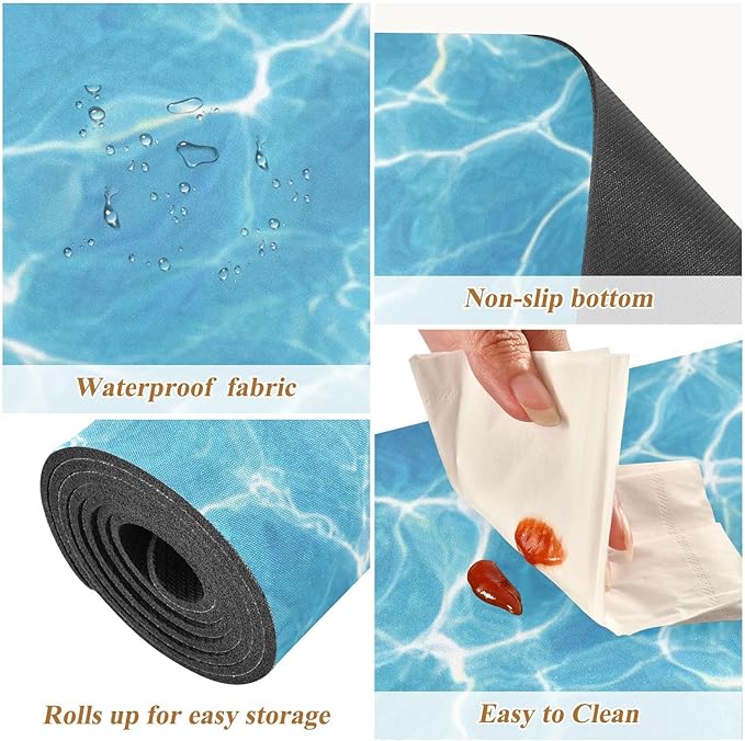 2-in-1 Table Runner Trivet for Hot Dishes Heat Resistant Hot Plate Mat Pad 39x12 Inch Waterproof Table Protector Trivets for Countertop Non Slip Decorative Bright Blue Pool Ripples