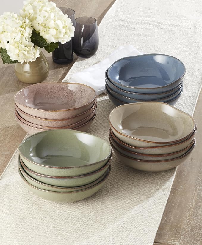 Oneida Dinnerware Set, Organic Shades Blue Pasta Bowls, Set of 4, Service For 4, Dishwasher and Microwave Safe, Made of Stoneware, Salad Bowl, Pasta Bowl, Home, Kitchen And Dining (Blue, 4 Pieces)