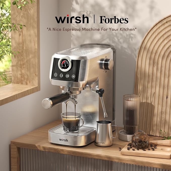 wirsh Espresso Machine,20 Bar Semi-Automatic Espresso Maker with Milk Frother Steamer&Touch Screen,Compact Stainless Steel Expresso Machine for Latte & Cappuccino,42oz Tank,UPGRADE