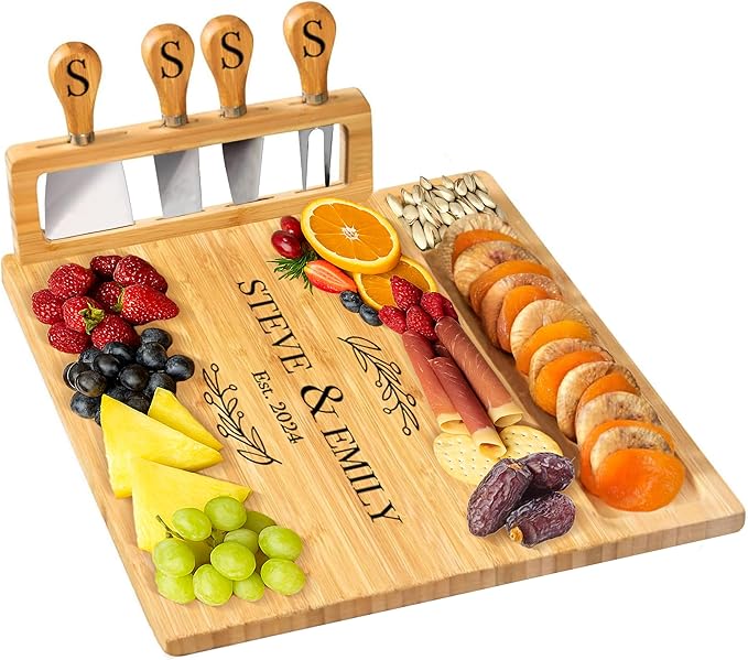 RoyalHouse Personalized Charcuterie Board, Custom Bamboo Engraved Cheese Board, Customized Gifts, Bridal Shower Gifts, Perfect for Personalized Wedding and Christmas Gift