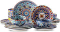 HASENSE 18 Pieces Kitchen Dinnerware Sets Service for 6, Bohemian Style Plates and Bowls Set, Ceramic Vintage Tableware Dishes Set, Scratch Resistant Microwave and Dishwasher Safe, Assorted Color