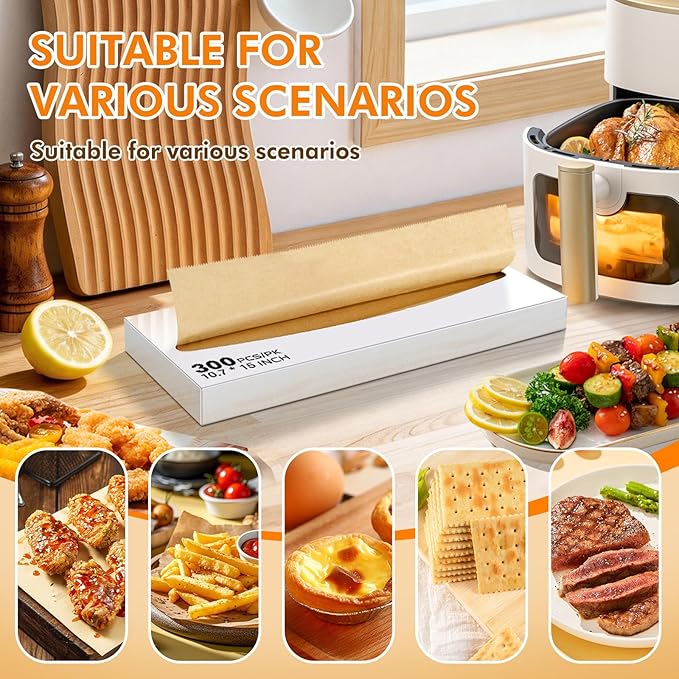 Pop-Up Parchment Paper Sheets 300pcs,10x15inch Easy Pull Baking Paper, Non-Stick Greaseproof Pre-Cut Parchment for Baking, Air Fryer & Food Wrapping, Unbleached Brown(300, 10.7x15 Inch)
