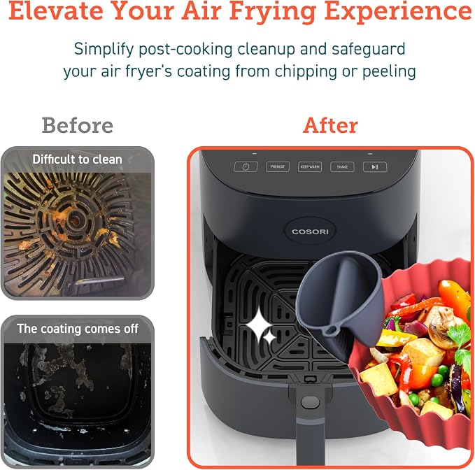 COSORI Air Fryer Silicone Liners for 3-5 Qt, 7.6 Inch Reusable Basket, Certified Food Grade Accessories, Resistant up to 450°F, Thickened & Durable, Non-stick Dishwasher Safe, Gloves Included, 2 Pcs