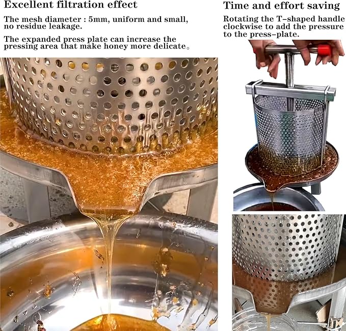 Honey Press Extractor Wax Machine Stainless Steel Honey Press Beeswax Machine Manual Large Bee Honey Presser Fruit Wine Press For Honey Wine Juice Vegetables Olive Oil Making