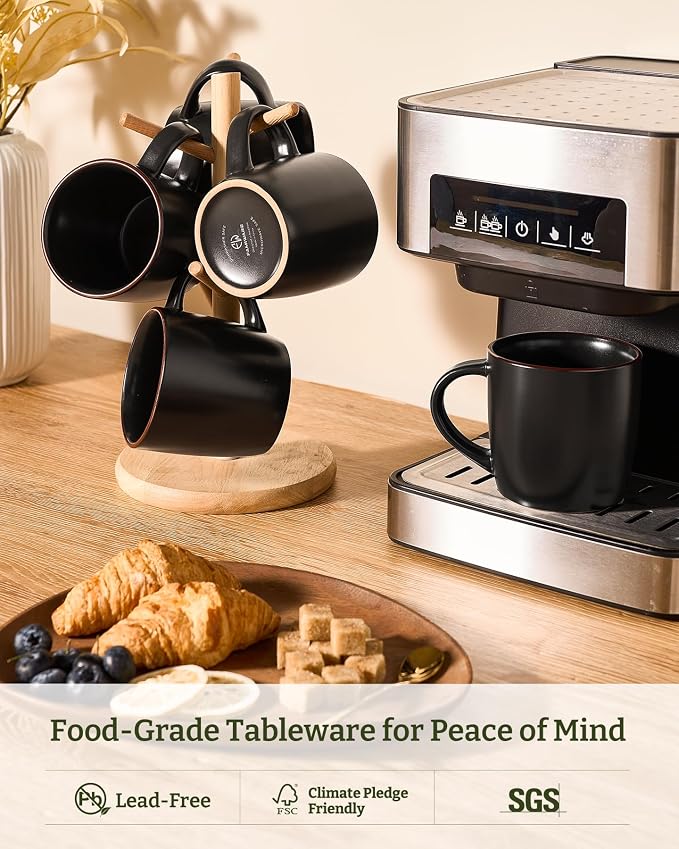 famiware Mercury Coffee Mugs 13 oz, Coffee Mugs Set of 4 with Handle, Cups for Latte, Hot Tea, Cappuccino, Mocha, Cocoa, Black