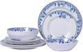 Melamine Dinnerware Sets-12pcs Floral Dinnerware Set Service for 4, Blue White Plates and Bowls Sets, Dishwasher Safe, Break-resistant, Outdoor Camping Picnics Use, Reusable, Traditional Flower