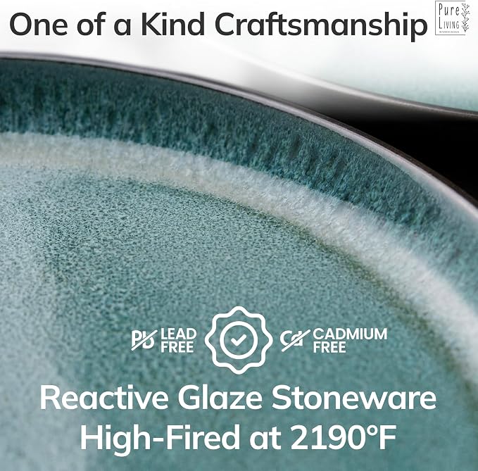 Stoneware Dinnerware Set for 4, 16 Piece Plates and Bowls Set - Handmade Reactive Glaze, Chip & Scratch Resistant Sets - Dishwasher Microwave Safe, Modern Kitchen Dinner Service in Dark Petrol Blue