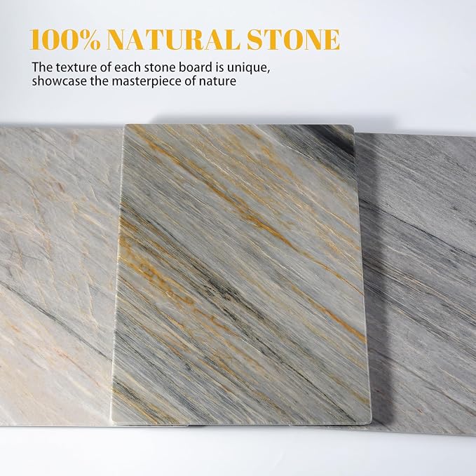 Koville Stone Cutting Board for Kitchen, 16x12 Inches Large Marble Slab Cheese Baking Charcuterie Pastry Board, Rectangular Serving Board for Countertop, Natural Quartzite Board(16"x12")