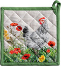 Maison d' Hermine Pot Holders 100% Cotton Heat Resistant Potholders 8" x 8" Hot Pads with Loop BBQ Cooking Baking Gifts for Mothers Day Handling Hot Pans Spring/Summer (Pack of 1, Basse Cour)