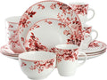 Elama Traditional Rose 16 Piece Porcelain Dinnerwar/Tableware Set, Service for 4 (Red)