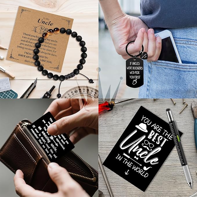 11 Pcs Best Uncle Ever Gift, Father's Day Gifts, Uncle Gifts for Men with 20 Oz Tumbler Socks Baseball Cap Tape Measure Bracelet Wallet Card Keychain, Birthday Christmas Gift from Niece Nephew