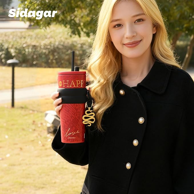 24 oz Tumbler with Lid and Straw, Insulated Coffee Mug Leak Proof, Portable Iced Travel Water Bottle, Reusable Thermal Coffee Cup, Gifts for Women, Red