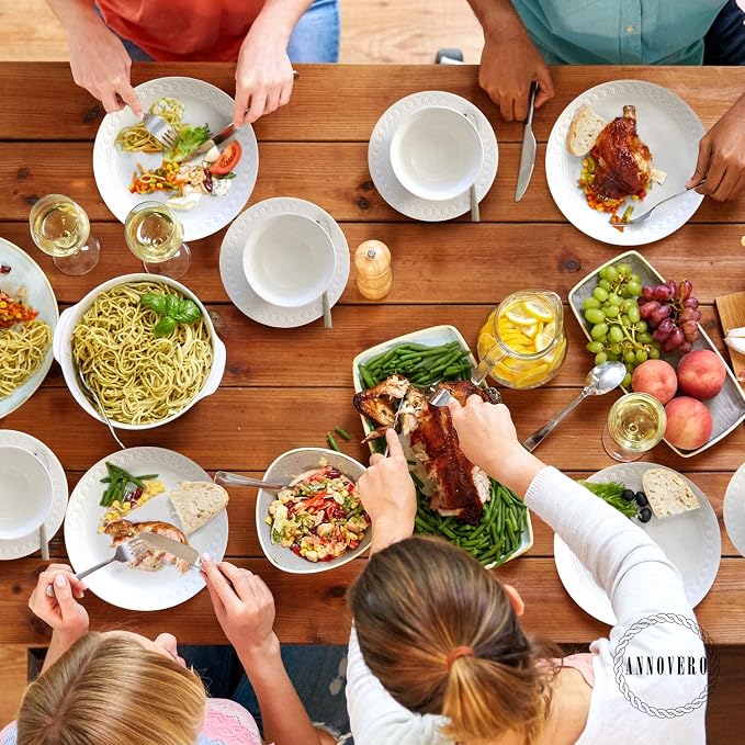Annovero Plates and Bowls Sets - Dishes Set for 4 - Microwave Safe - 12 Piece Porcelain Dinnerware for Kitchen - Includes 4 Dinner & 4 Appetizer Plates, 4 Cereal Bowls - Zero Lead & Cadmium